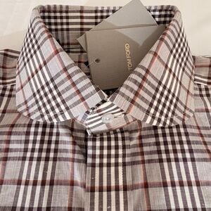 Tom Ford (NWT) Men’s Dress Shirt Size 40/15 3/4 
(Drk brown/white/orange accent)